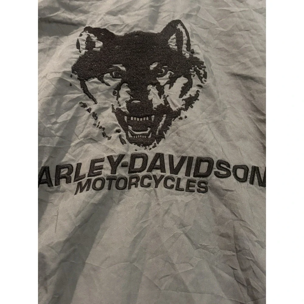Harley Davidson‎ Shirt Mens Medium Touring Wolf Embroidered Button Up  Gray
